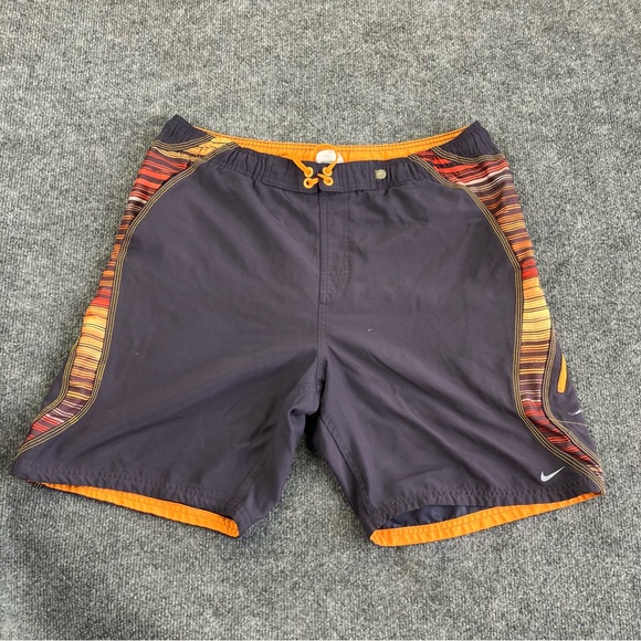 Nike Men Swimwear M Black Swim Trunks Logo Swoosh Surf Beach - Picture 1 of 8